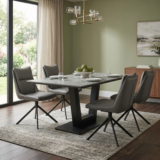‘Catalina’ Dark Grey Faux Leather Set of 4 Swivel Dining Chairs