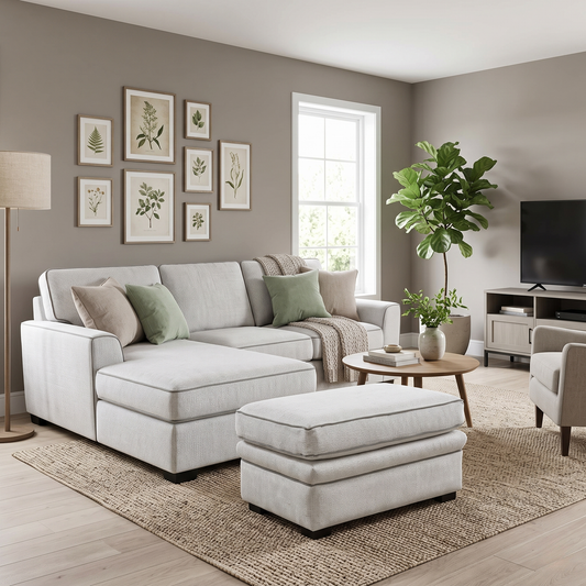 Duresta ‘Waldorf’ Ivory White Fabric with Grey Piping Footstool