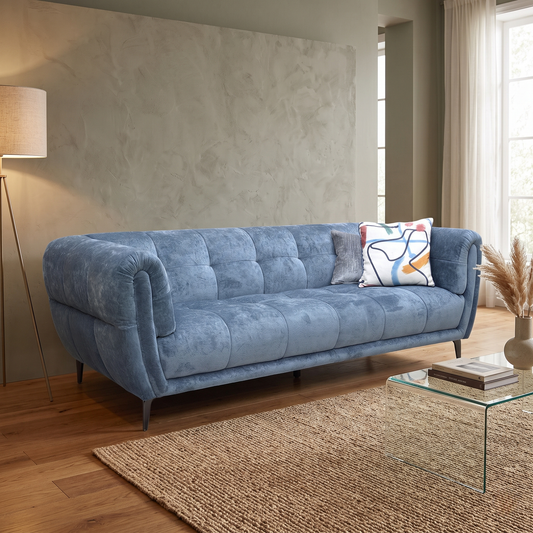 'Sienna' Hudson Ocean Blue Fabric 3 Seater Sofa
