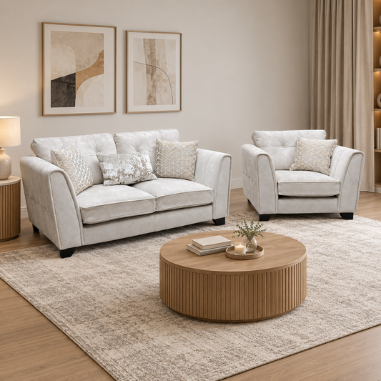 Mariah Dapple Ivory-Tri Brass Insert Fabric Classic Back 2 Seater Sofa + Chair – view 2
