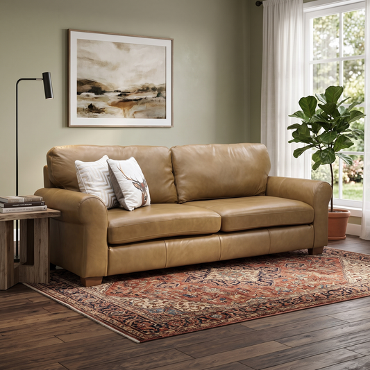 ‘Bailey' Tan Brown Leather 4 Seater Sofa