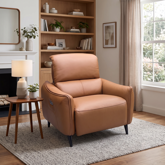 ‘Maddox’ Nn-575e Caramel Brown Leather Power Recliner Chair Furniture Village