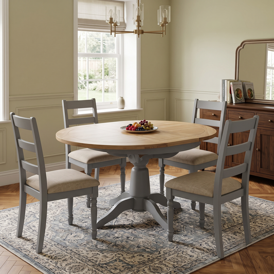 ‘Lewis’ Natural Oak Round Pedestal Butterfly Extending Dining Table Furniture Village
