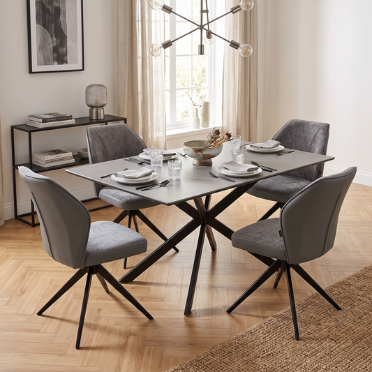 'Julio' G6 Anthracite Grey Fabric Set of 4 Swivel Dining Chairs Furniture Village