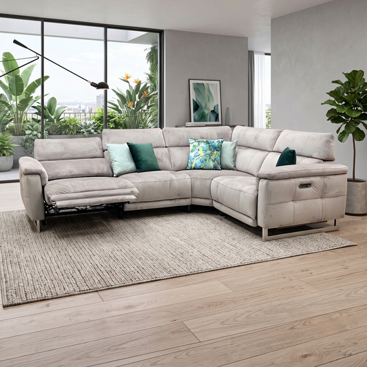 ‘Moet’ 51014 Opulence Cedar Fabric Power Recliner Corner Sofa with Telescopic Headrests Furniture Village