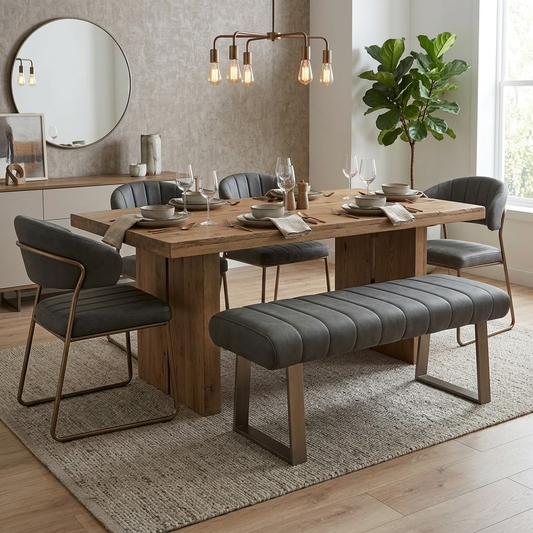 'Grigio' Grey Faux Leather Low Dining Bench Furniture Village