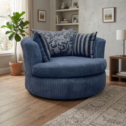 ‘Celine' Black Celine Cord Fabric Large Swivel Chair DFS