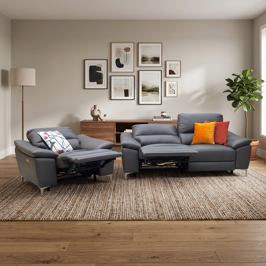‘Pavilion’ Charcoal Grey Faux Leather 3 Seater Power Recliner Sofa + Power Armchair Very.com
