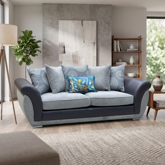 'Danube' Black - Grey Fabric - Faux Leather Combination 3 Seater Scatter Back Sofa Very.com