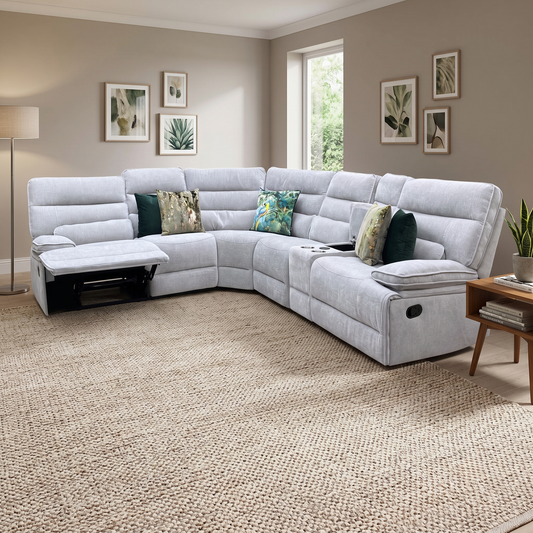 'Eloise' Corner Group Manual Recliner - Grey (Nett) + armless + console Thornbrook (a Joseph James brand)