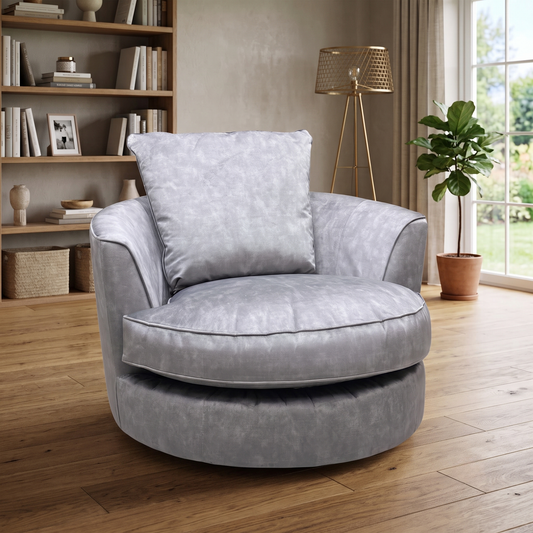 'Legend' Sublime Armour Grey Fabric Swivel Chair Furniture Village