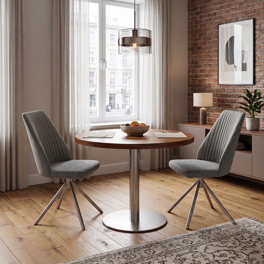 ‘Grigio’ Charcoal Grey Fabric Pair of Swivel Dining Chairs Furniture Village