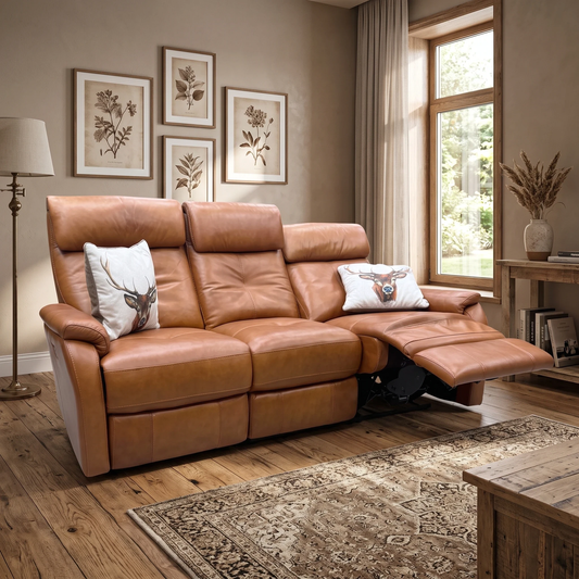 Word of Leather Compact Collection 'Titch' Ca-700e Cognac Brown Leather 3 Seater Power Recliner Sofa Furniture Village