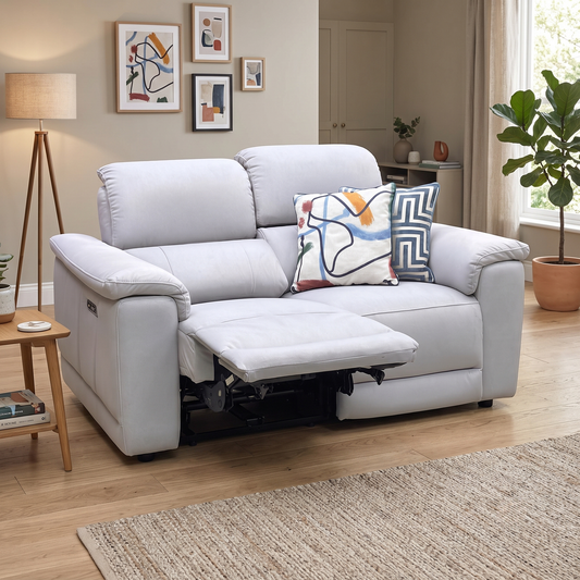 ‘Genius’ Bella Lead Grey 43451 Velvet Fabric 2 Seater Power Recliner Sofa with Power Headrests Furniture Village