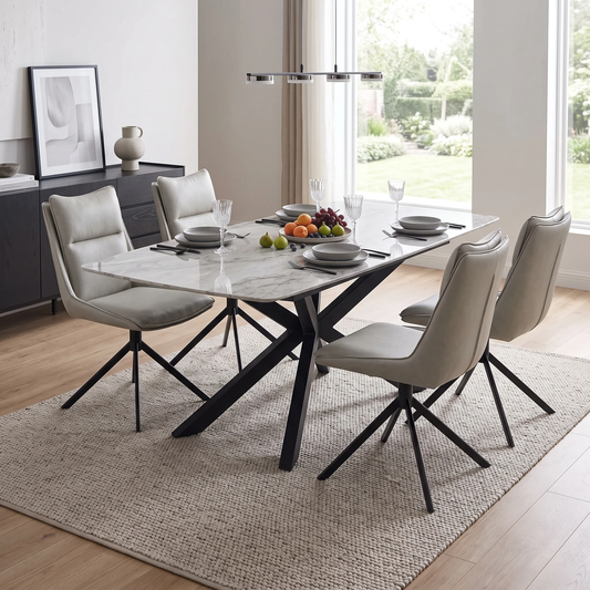 ‘Catalina’ Taupe Faux Leather Set of 4 Swivel Dining Chairs Furniture Village