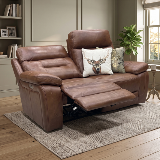 'Brandon’ Brown Full Leather 2 Seater Power Recliner Sofa Thornbrook (a Joseph James brand)