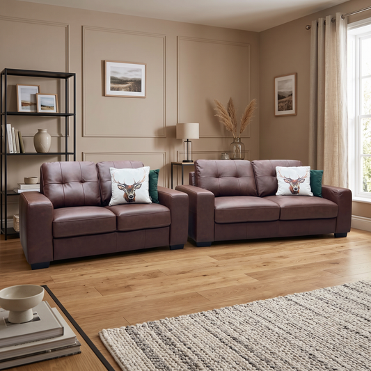 ‘Miller’ Brown Italian Leather 3 + 2 Seater Sofa Set Very.com