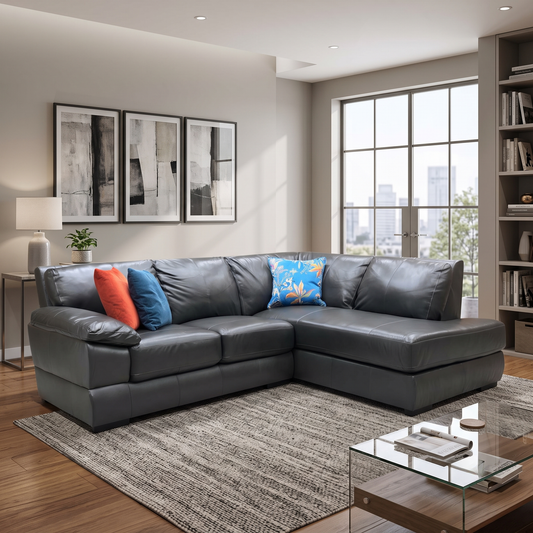 ‘Marlow’ Elephant Grey Italian Leather Right Hand Facing Corner Chaise Sofa Very.com