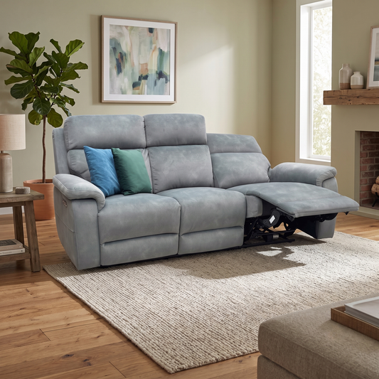 ‘Raven’ Dexter Moss Green Fabric 3 Seater Power Recliner Sofa Furniture Village
