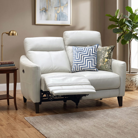 World of Leather Compact Collection ‘Petit’ Nc-862c Bisque Cream Leather 2 Seater Power Recliner Sofa Furniture Village