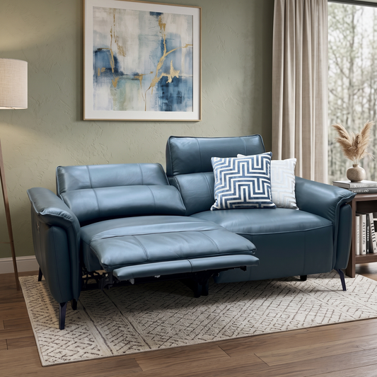 ‘Jude’ Oslo Peacock Green Cat-40_09 Leather 3 Seater Power Recliner Sofa with Power Headrests, Power Lumbar and Heated Seats Furniture Village