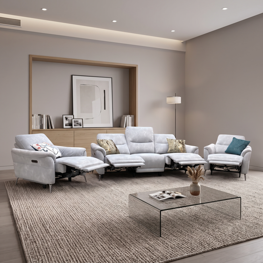 ‘Daytona’ Dexter Smoke Grey Velvet Fabric 3 Seater Power Recliner Sofa + Power Chair + Power Chair – view 2
