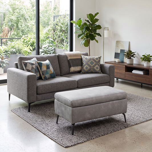 ‘Daytona’ Dexter Smoke Grey Fabric Standard Footstool – view 2