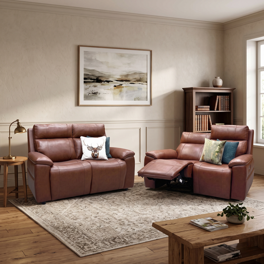 ‘Aero’ Butterscotch Cat-60 07 Brown Leather Set: 2 Seater Power Recliner with Power Headrests and Heated Seats – view 2