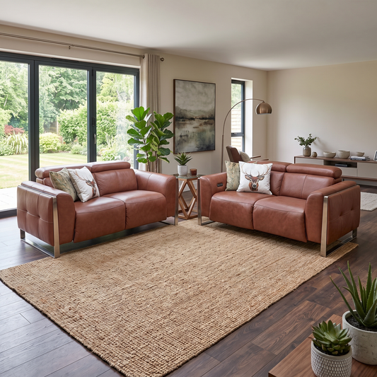 ‘Gisella’ Cat-60 07 Butterscotch Brown Leather Set: 2 Seater Power Recliner with Power Headrests + 2 Seater – view 2