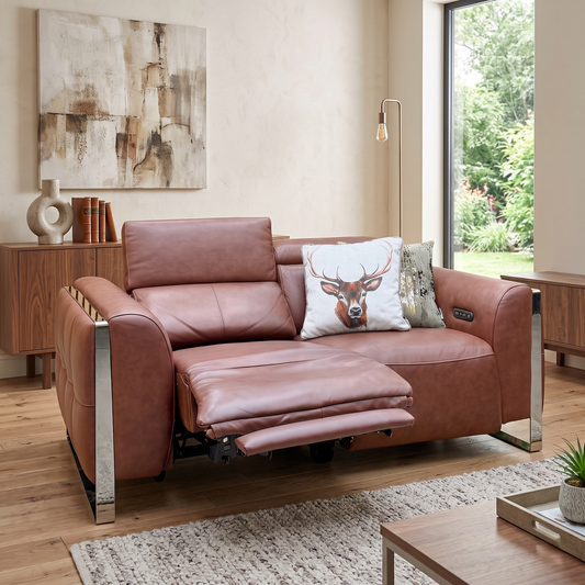 ‘Gisella’ Cat-60_07 Butterscotch Brown Leather 2 Seater Power Recliner Sofa with Power Headrests – view 2