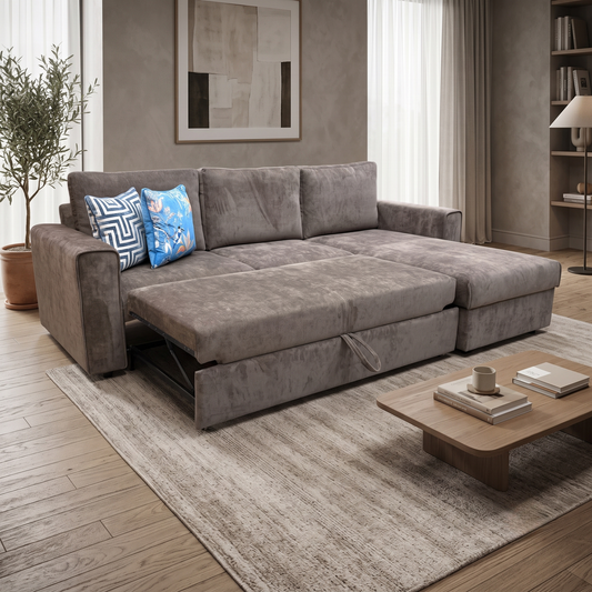 'Mia' Chocolate Brown Catalina Chenille Fabric Right Hand Facing Chaise Sofa with Extendable Footrest – view 2
