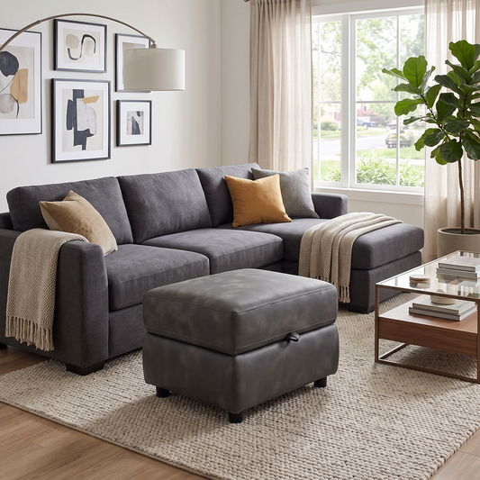 'Nixon’ Bfa-Bey-R23 Charcoal Fabric Storage Footstool – view 2
