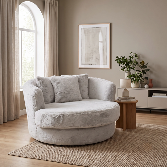 'Lorella' Vancouver Wolf Grey Faux Fur Large Swivel Chair – view 2