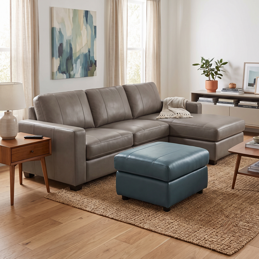 Raven Oslo Peacock Green Leather Footstool – view 2