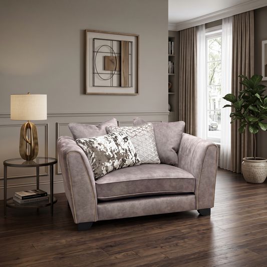 Mariah Dapple Chocolate-Tri Brass Insert Fabric Snuggler Chair – view 2