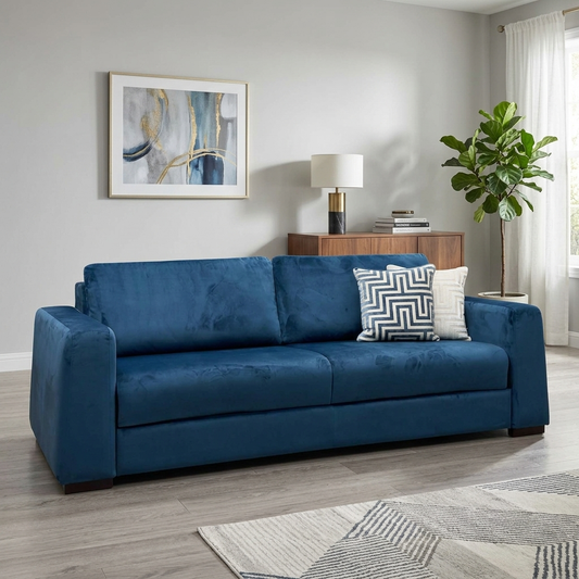 ‘Archie' Pacific Blue Velvet Fabric 4 Seater Deluxe Sofa Bed – view 2