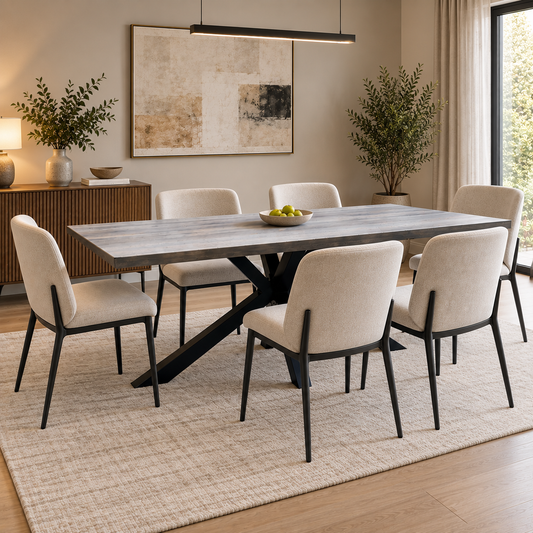Bodahl Athena 8 Vintage Grey Solid Oak Soft Edge 220cm Dining Table with Metal Star Base – view 2