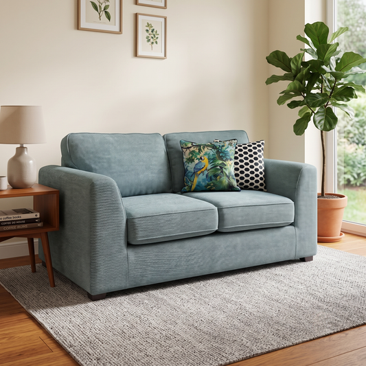 ‘Lorella’ Duck Egg Blue Fabric Formal Back Large 2 Seater Deluxe Sofa Bed