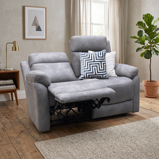 ‘Linea’ Storm Grey Microfiber Fabric 2 Seater Power Recliner Sofa