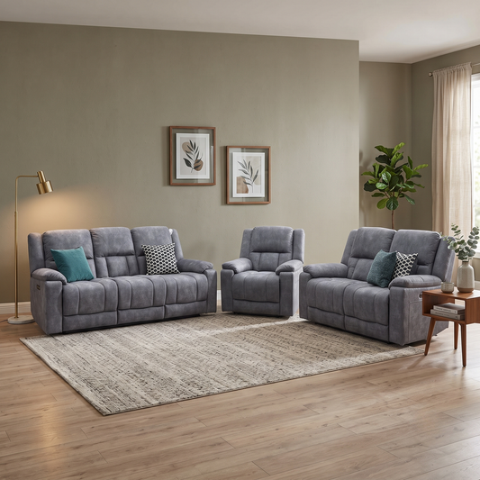‘Savoy’ Dark Grey Microfiber Fabric 3 + 2 Seater Power Recliner with Power Armchair Sofa Set