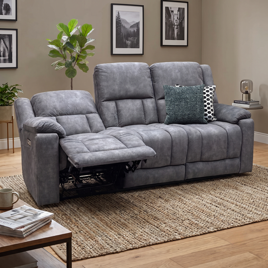 ‘Savoy’ Dark Grey Microfiber Fabric 3 Seater Power Recliner Sofa