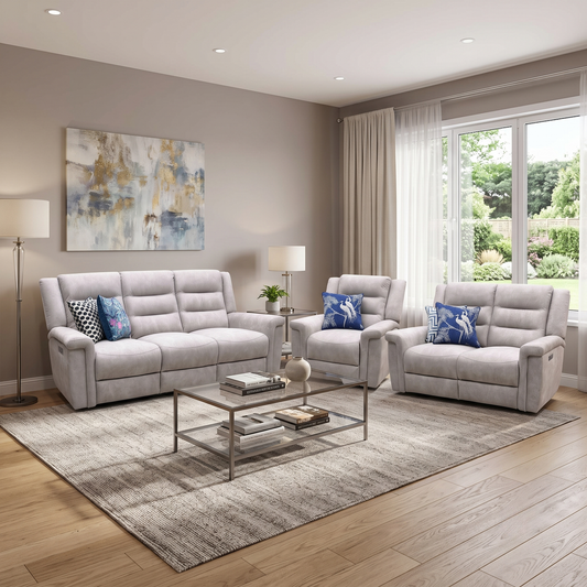 ‘Vega’ Beige Microfiber Fabric 3 + 2 Seater Power Recliner with Power Armchair Sofa Set