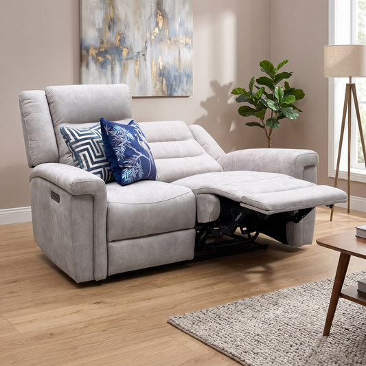 ‘Vega’ Beige Fabric 2 Seater Power Recliner Sofa