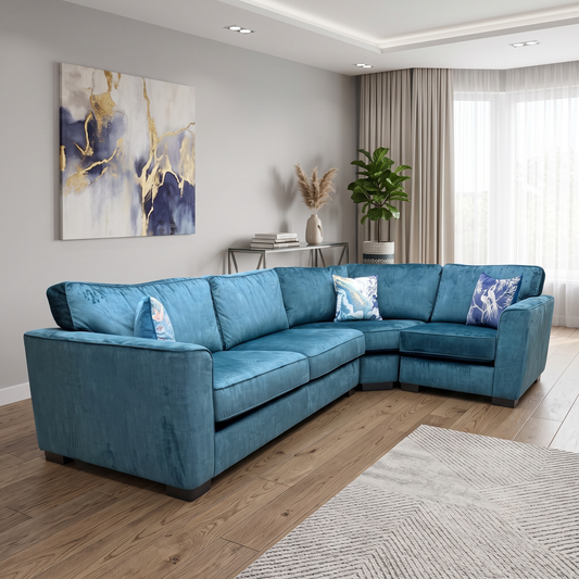 'Elora' Heritage Teal Velvet Fabric Right Hand Facing Corner Sofa