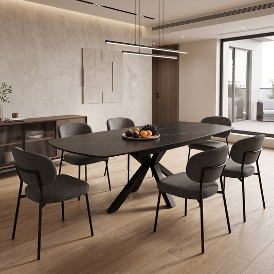 Raul Nero Marquina Black Marble Effect Ceramic Top Swivel Extending Dining Table – view 2
