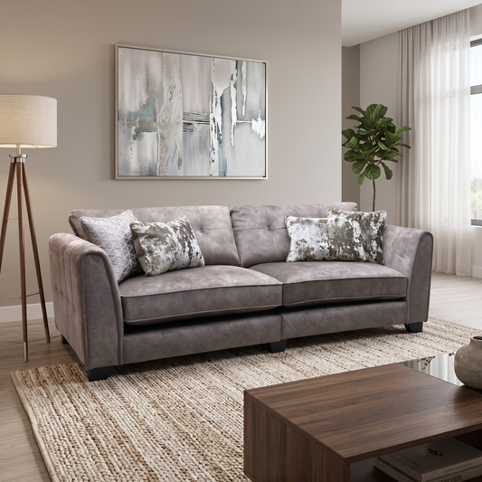 ‘Mariah’ Dapple Chocolate-Tri No Insert Velvet Fabric 4 Seater Classic Back Split Frame Sofa
