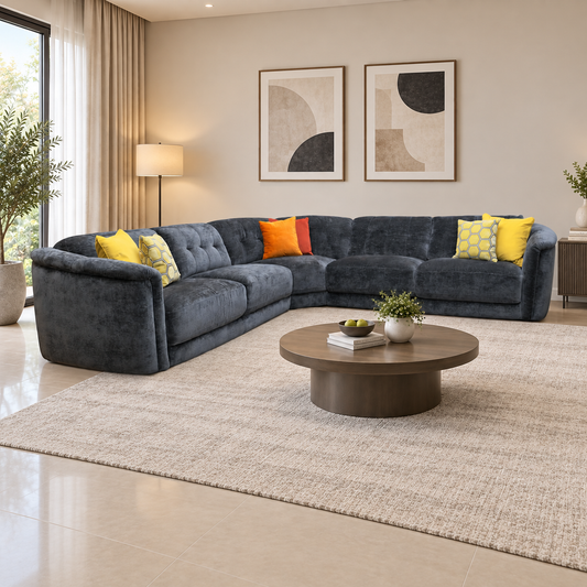 Monarch Aston Jet Black 47514 Linen Fabric Large Corner Sofa – view 2