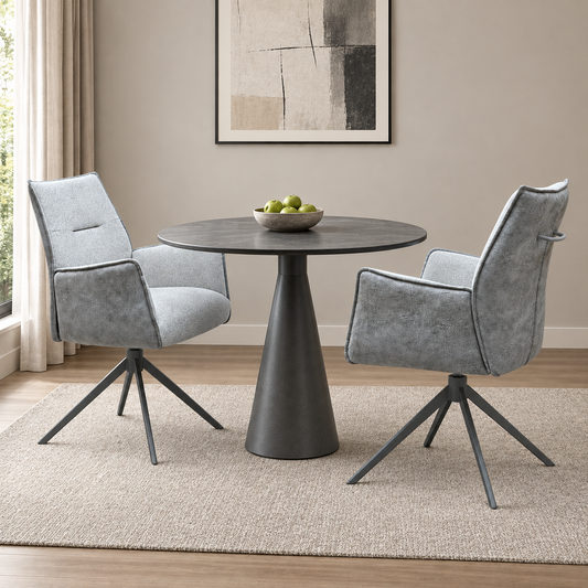 Mirage Neutral Fabric Swivel Dining Arm Chairs - Set of 2 – view 2