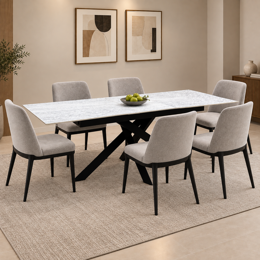 'Warrior' White Sintered Stone Ceramic Top 180cm Extending Dining Table