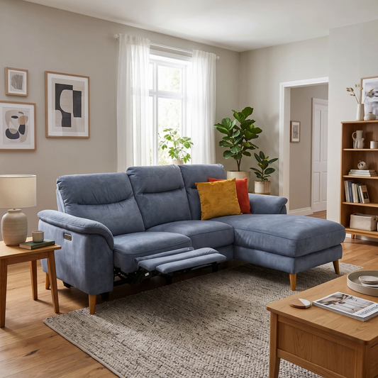 'Morgan' Dexter Shadow Grey Velvet Fabric Right Hand Facing 3 Seater Power Recliner Sofa with Chaise End